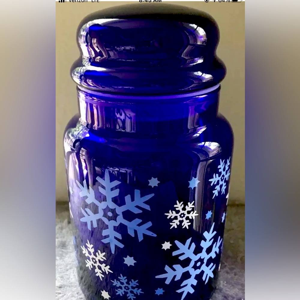 Libbey Cobalt Blue Snowflake Canister Apothecary Jar